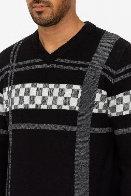Albany Men's Black Checkered Crewneck 53101