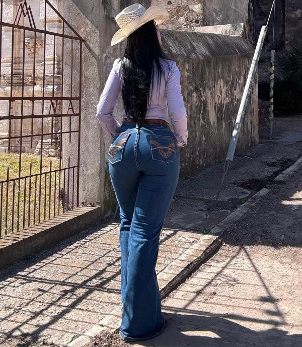 Women's Light Medium Blue Flare Jeans