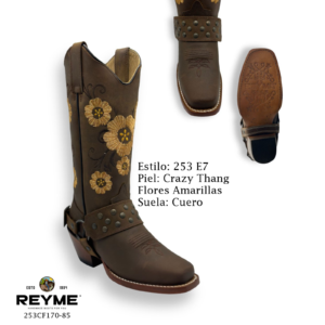 Reyme Boots-253-E7 Flores Amarillas CrazyThang Cuero