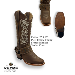 Reyme Boots-253-E7 Crazy Thang Flor Blanca Cuero