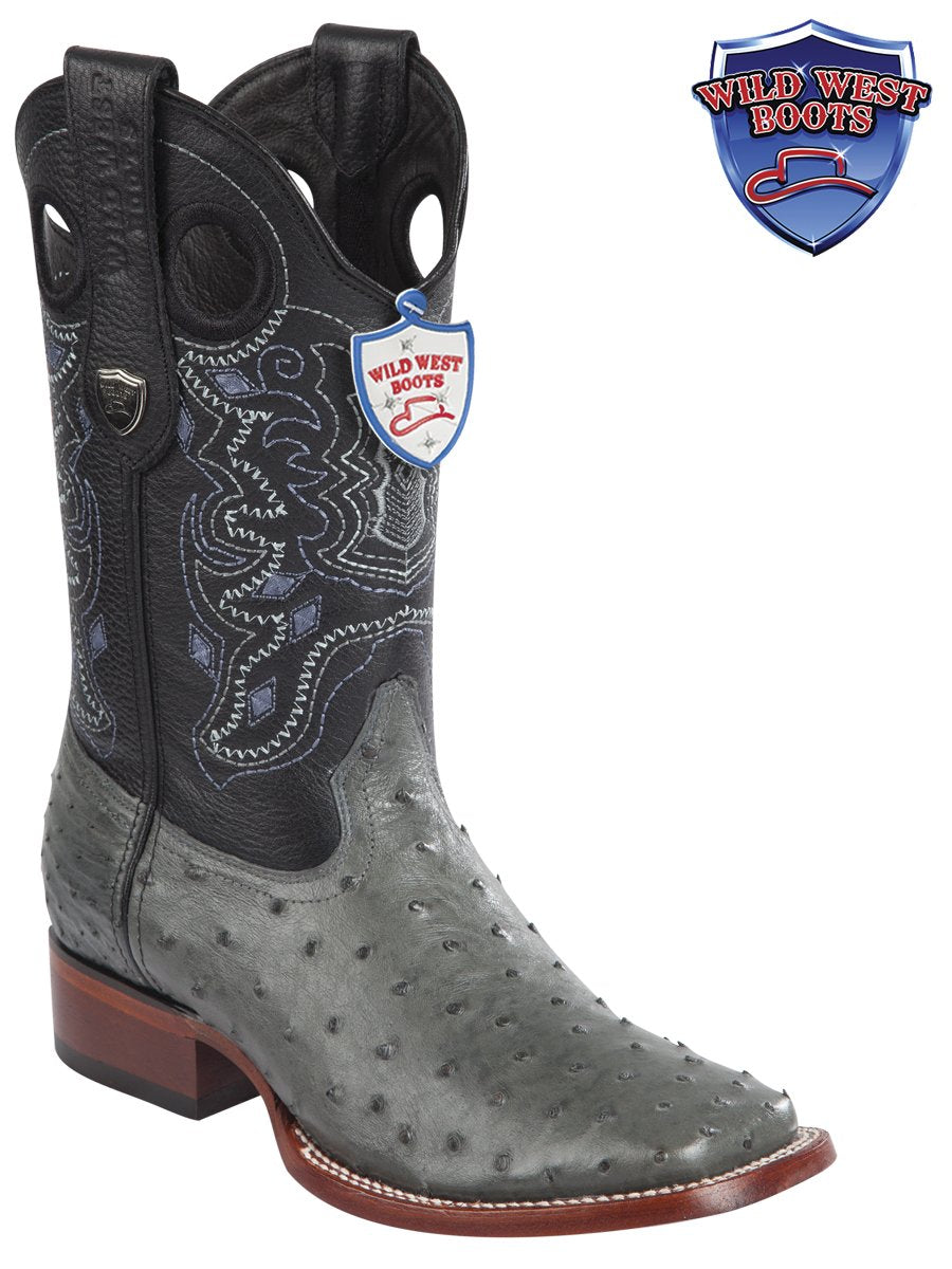 MEN'S WILD WEST BOOTS 28240309 OSTRICH WILD RANCH GRAY LEATHER SOLE