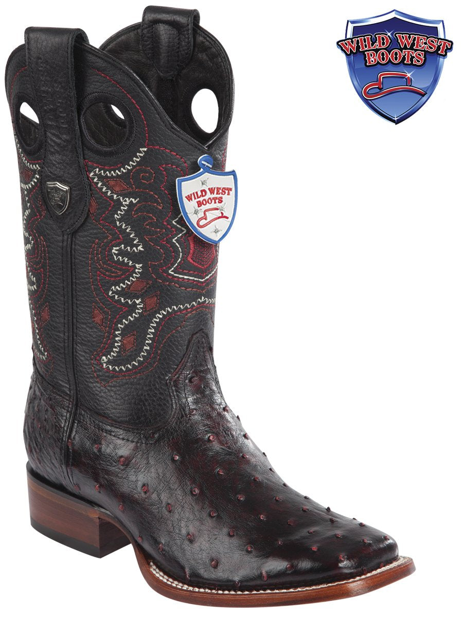 MEN'S WILD WEST BOOTS 28240318 OSTRICH WILD RANCH BLACK CHERRY LEATHER SOLE