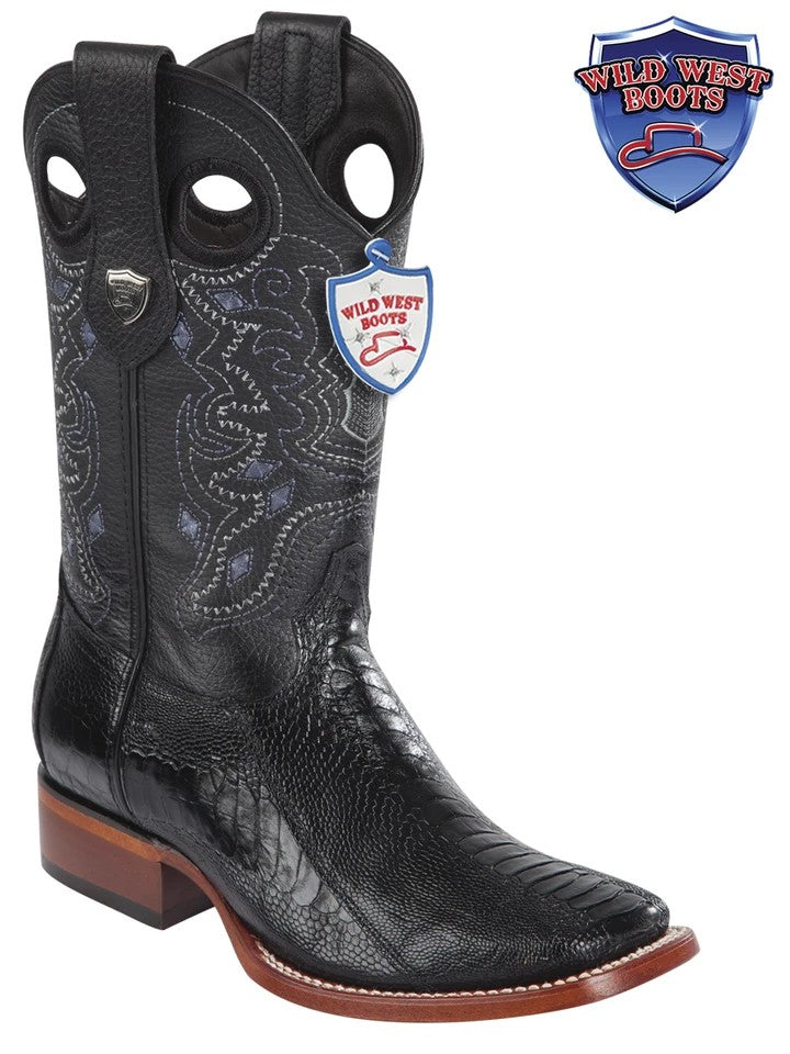 MEN'S WILD WEST BOOTS 28240505 OSTRICH LEG WILD RANCH BLACK LEATHER SOLE