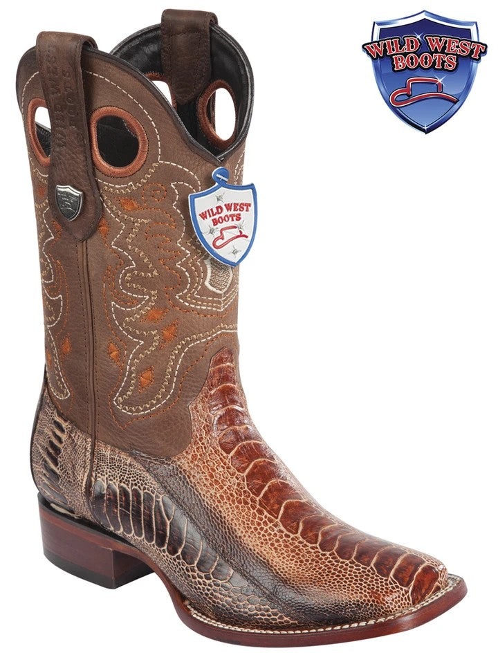MEN'S WILD WEST BOOTS 28240588 OSTRICH LEG WILD RANCH RUSTIC COGNAC LEATHER SOLE