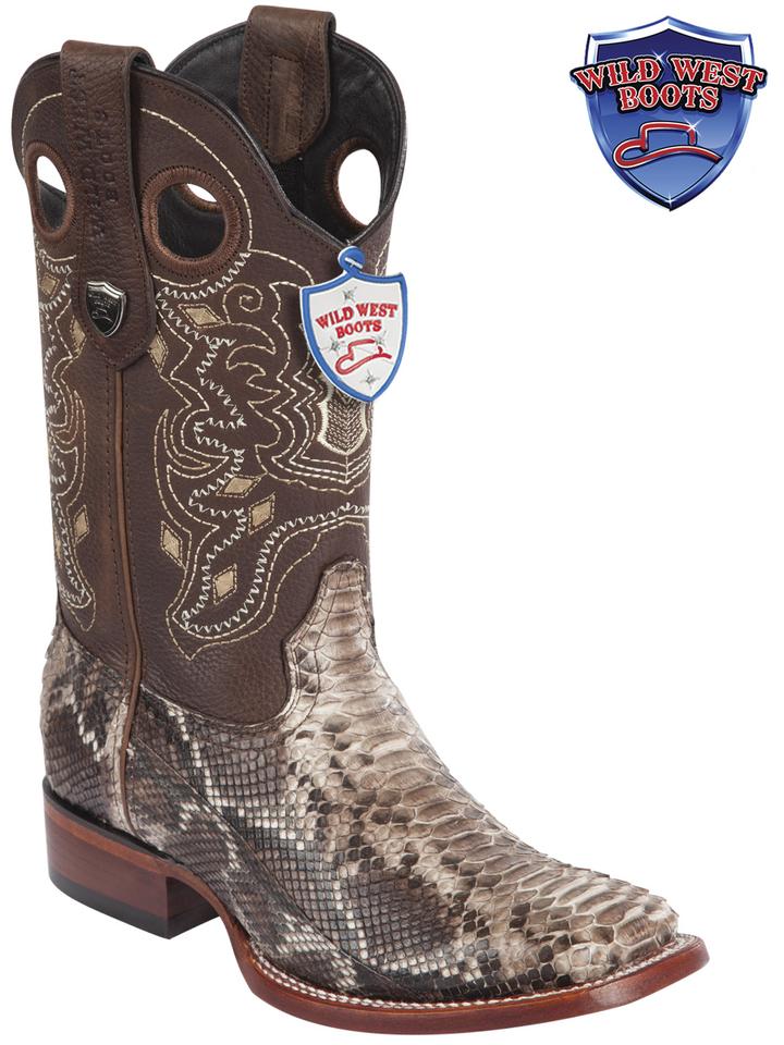 MEN'S WILD WEST BOOTS 28245785 PYTHON WILD RANCH RUSTIC BROWN LEATHER SOLE