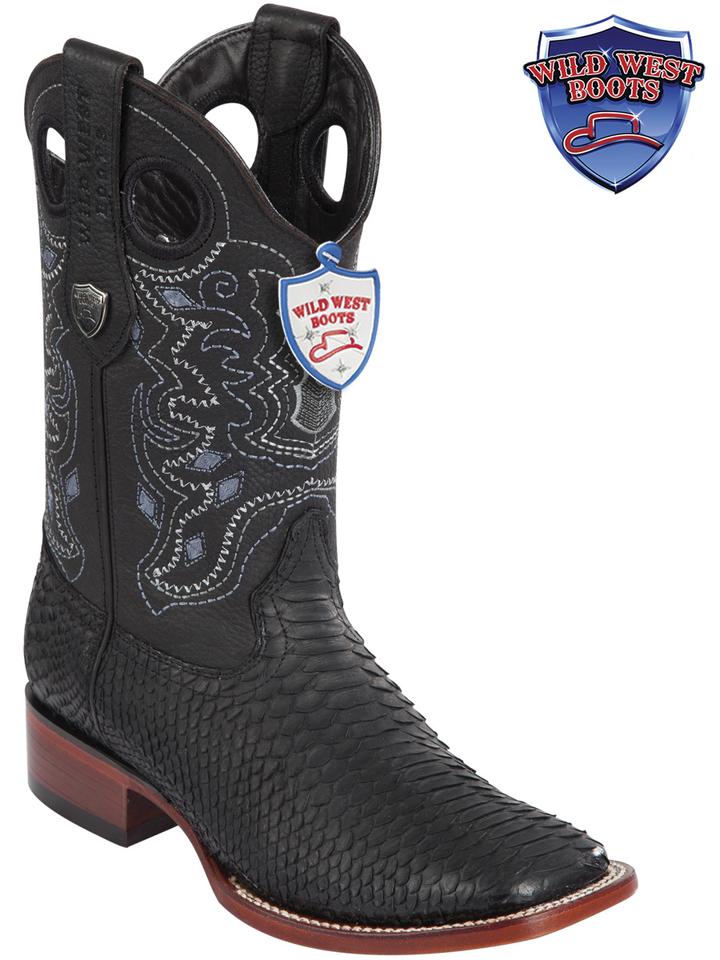 MEN'S WILD WEST BOOTS 2825G5705 PYTHON WILD RANCH BLACK GRASSO RUBBER SOLE