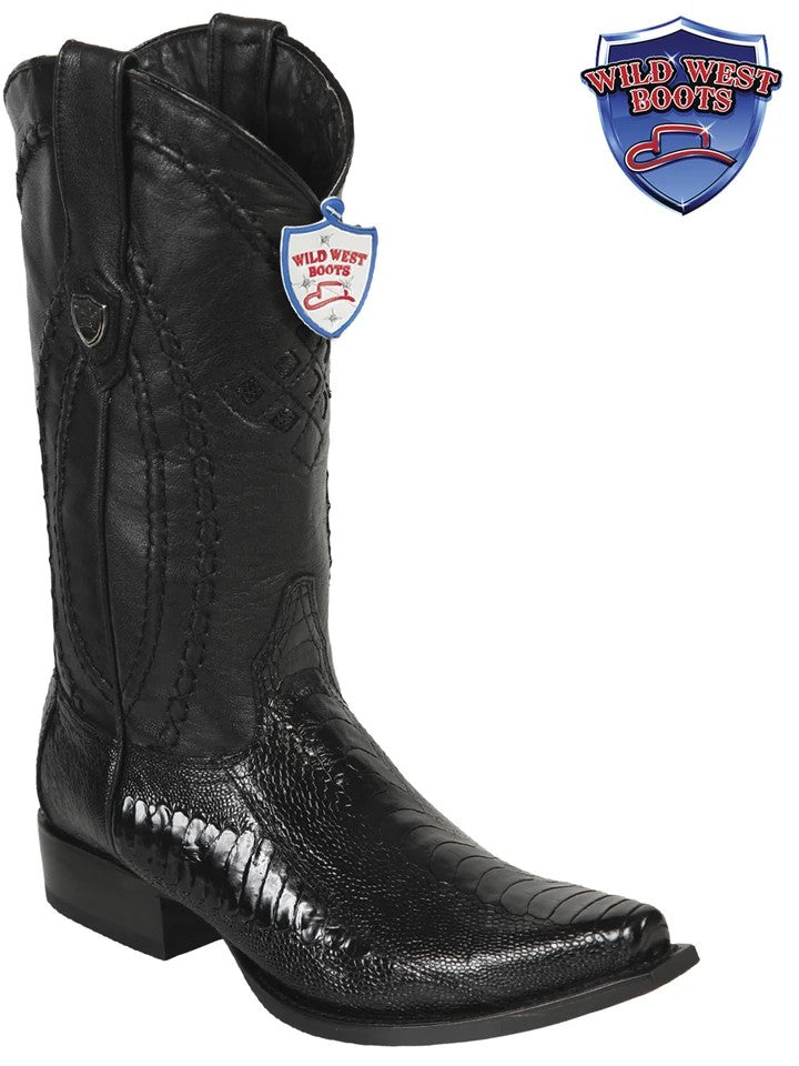 MEN'S WILD WEST BOOTS 2940505 OSTRICH LEG SNIP TOE BLACK