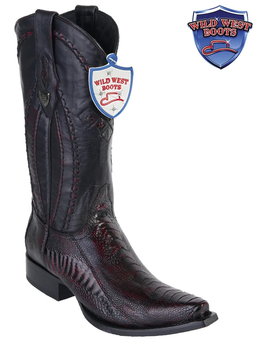 MEN'S WILD WEST BOOTS 2940518 OSTRICH LEG SNIP TOE BLACK CHERRY