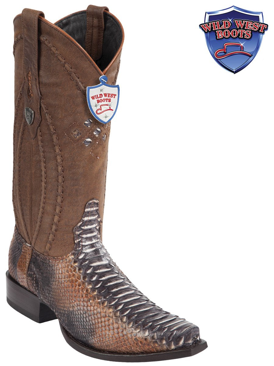 MEN'S WILD WEST BOOTS 2945788 PYTHON SNIP TOE RUSTIC COGNAC