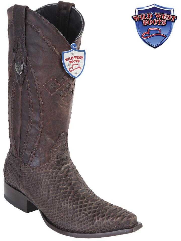 MEN'S WILD WEST BOOTS 294N5707 PYTHON SNIP TOE BROWN SUEDE FINISH
