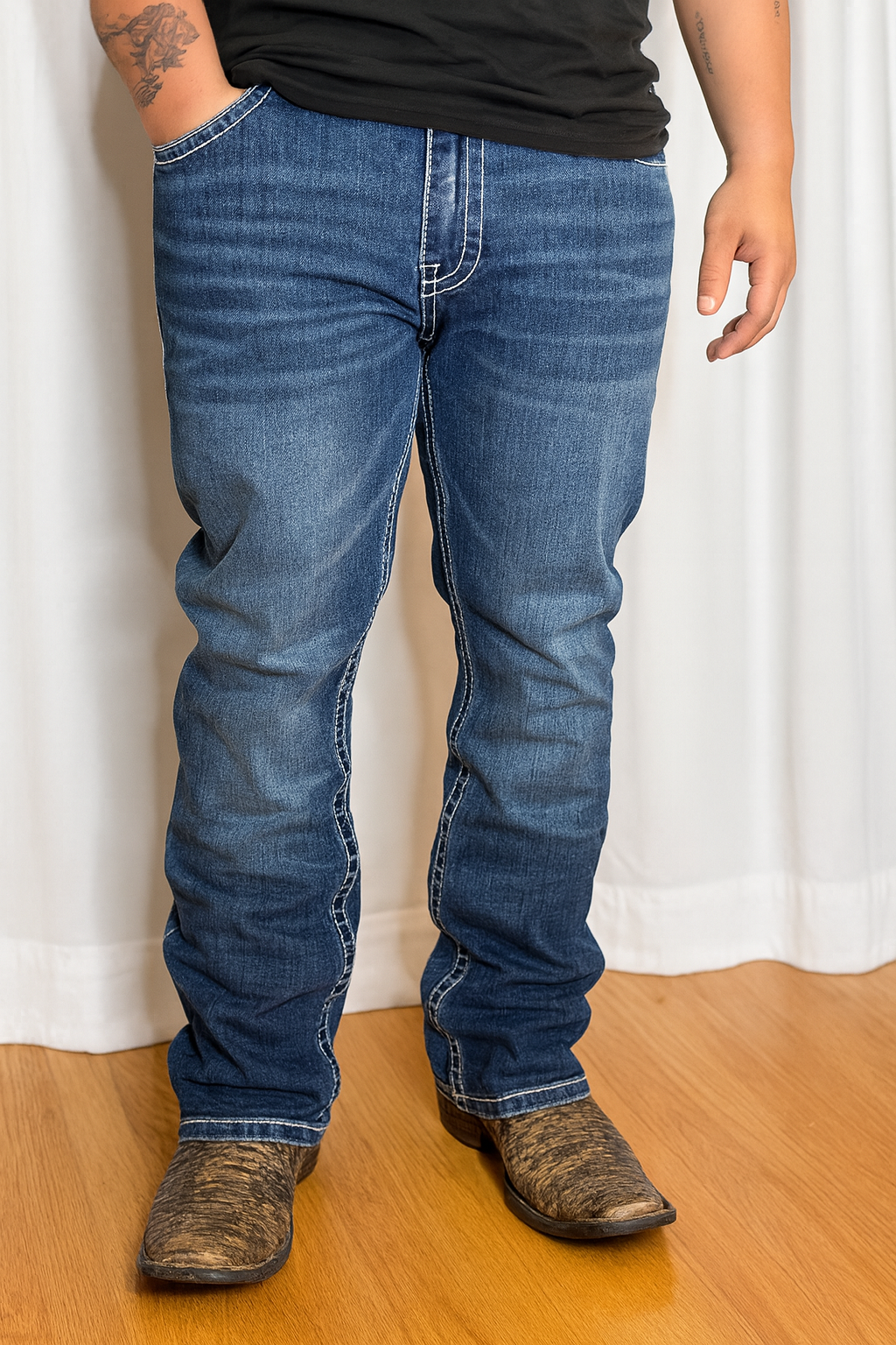 Straight Leg Men's Medium Blue Jean- WBS134-Straight-32L